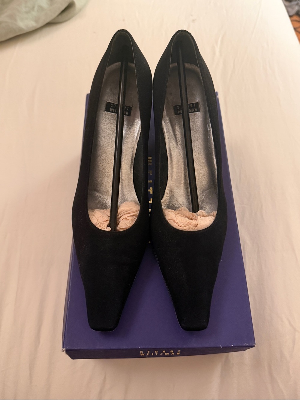 Stuart Weitzman Black Pointed Fabric Pumps